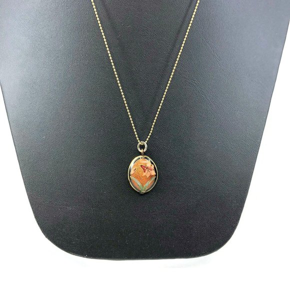 Tiny Cloisonne Pendant Necklace with Tulip - Picture 9 of 9